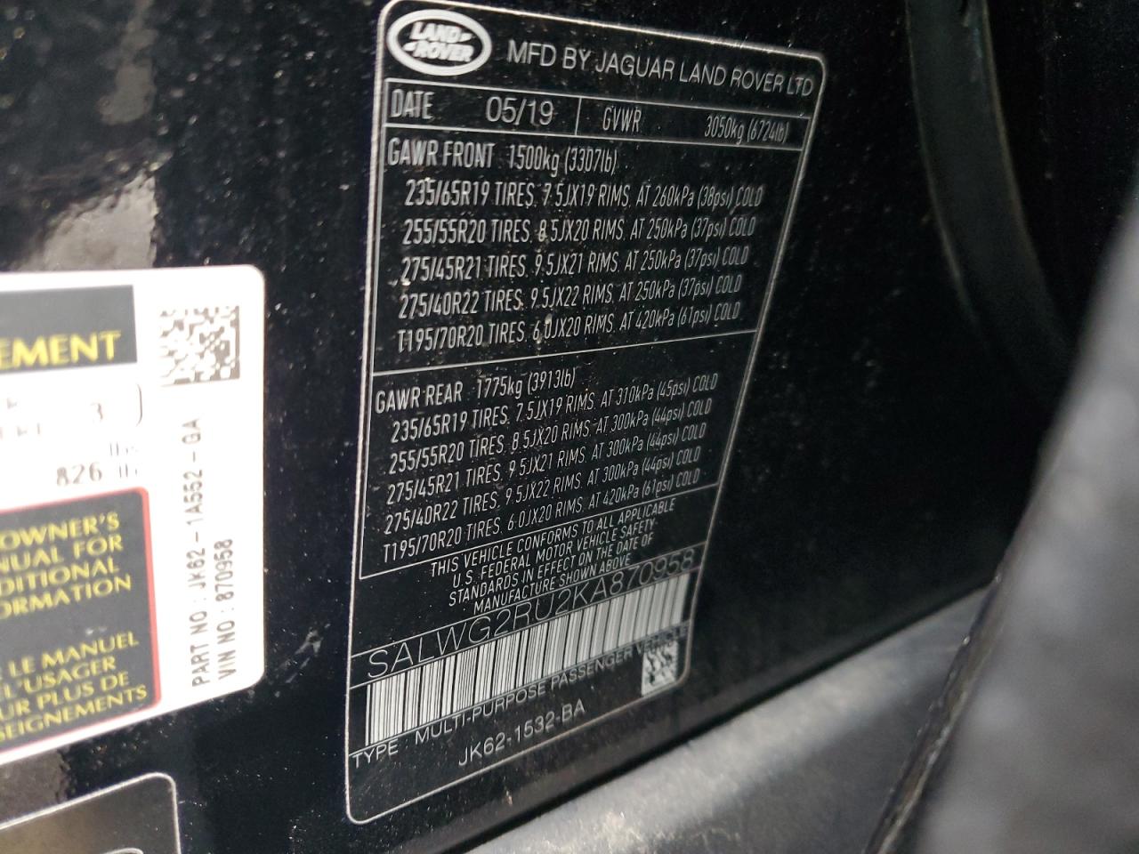 2019 Land Rover Range Rover VIN SALWG2RU2KA870958 Copart auction photo, front end damage thumbnail 15