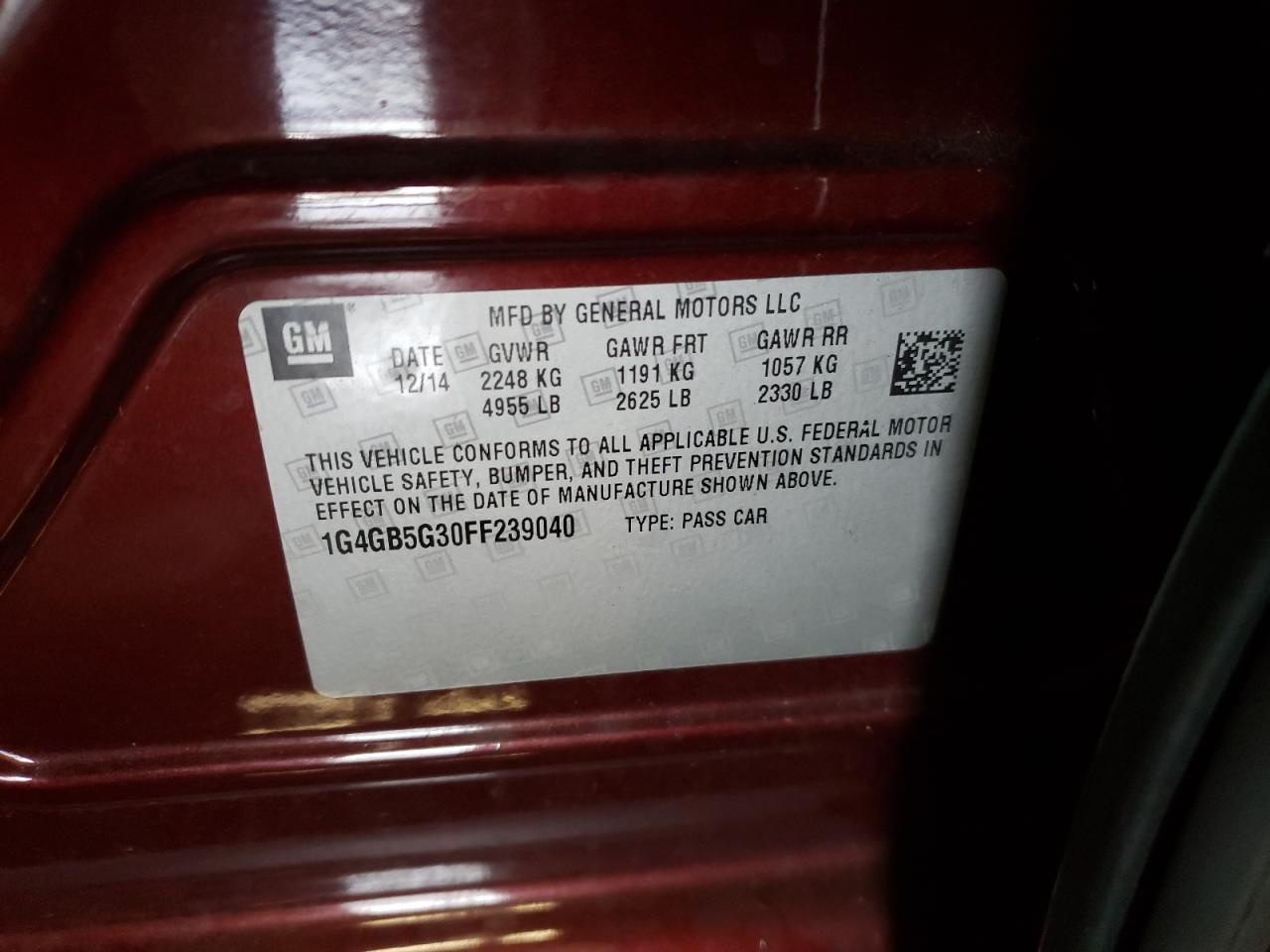 2015 Buick LaCrosse VIN 1G4GB5G30FF239040 Copart auction photo, front end / minor dent/scratches damage thumbnail 12