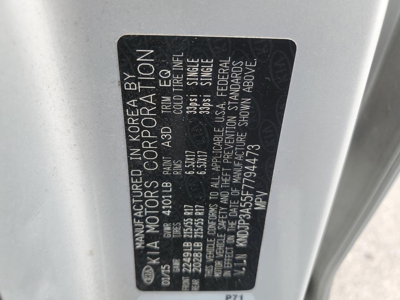 2015 KIA Soul VIN KNDJP3A55F7794473 Copart auction photo, rear end / front end damage thumbnail 12