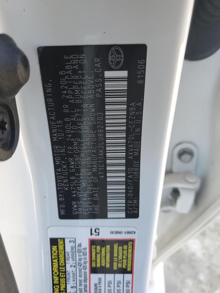 2020 Toyota Camry VIN 4T1C11AK2LU882703 Copart auction photo, side damage thumbnail 12