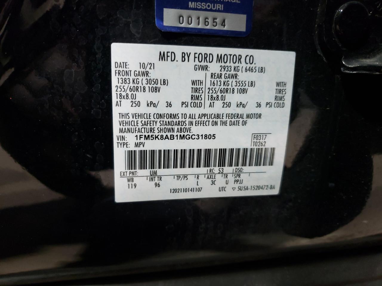 2021 Ford Explorer VIN 1FM5K8AB1MGC31805 Copart auction photo, rear end / minor dent/scratches damage thumbnail 13
