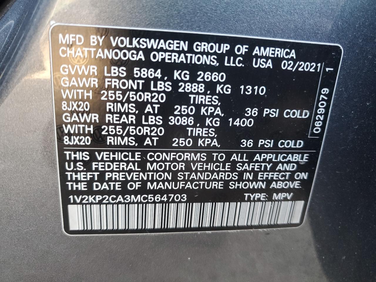 2021 Volkswagen Atlas VIN 1V2KP2CA3MC564703 Copart auction photo, undercarriage / front end damage thumbnail 13