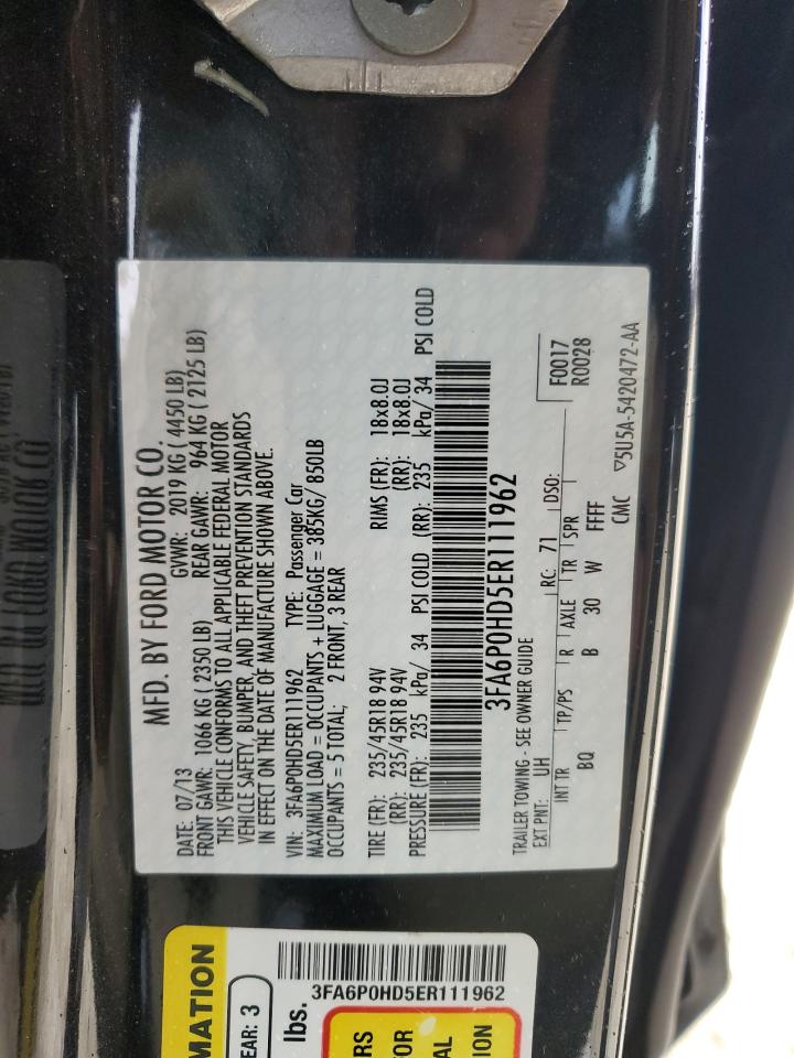 2014 Ford Fusion VIN 3FA6P0HD5ER111962 Copart auction photo, mechanical / all over damage thumbnail 12