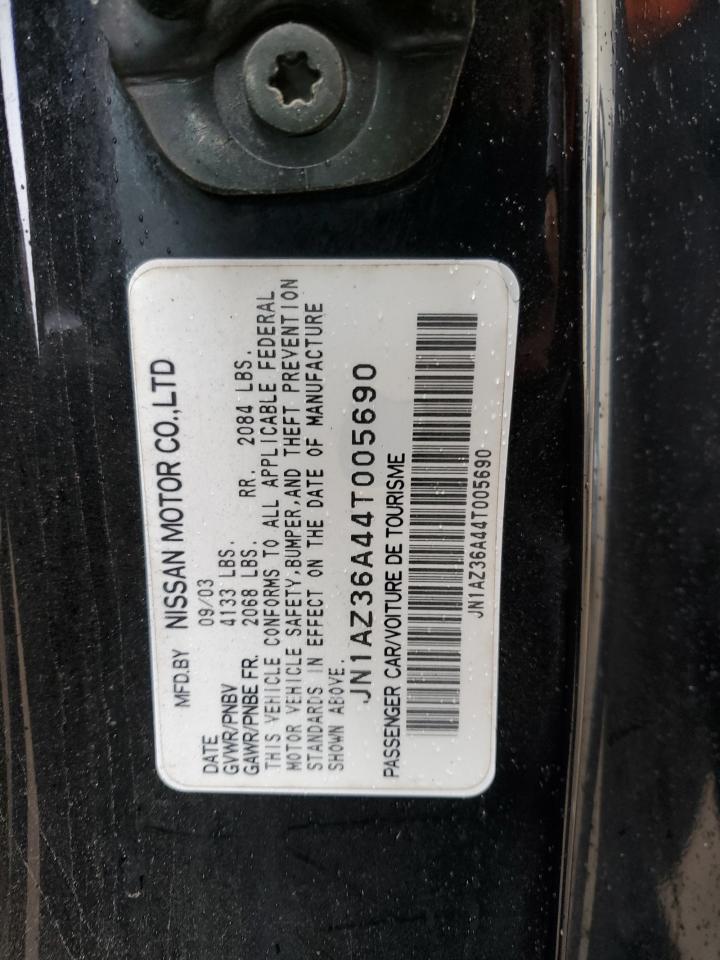 2004 Nissan 350Z VIN JN1AZ36A44T005690 Copart auction photo, front end / top/roof damage thumbnail 14