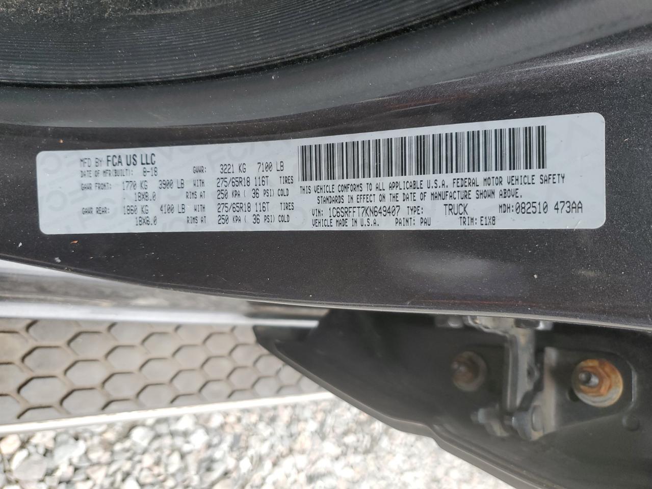 2019 RAM 1500 VIN 1C6SRFFT7KN649407 Copart auction photo, all over damage thumbnail 12