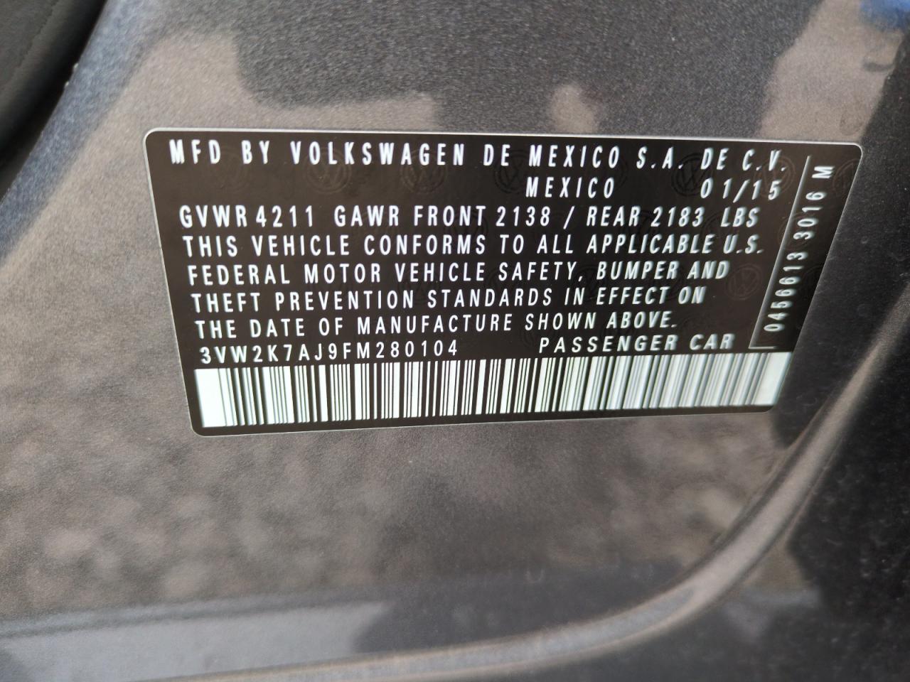 2015 Volkswagen Jetta VIN 3VW2K7AJ9FM280104 Copart auction photo, rear end damage thumbnail 10