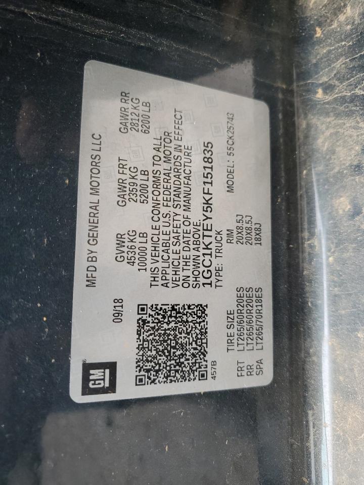 2019 Chevrolet Silverado VIN 1GC1KTEY5KF151835 Copart auction photo, front end damage thumbnail 12