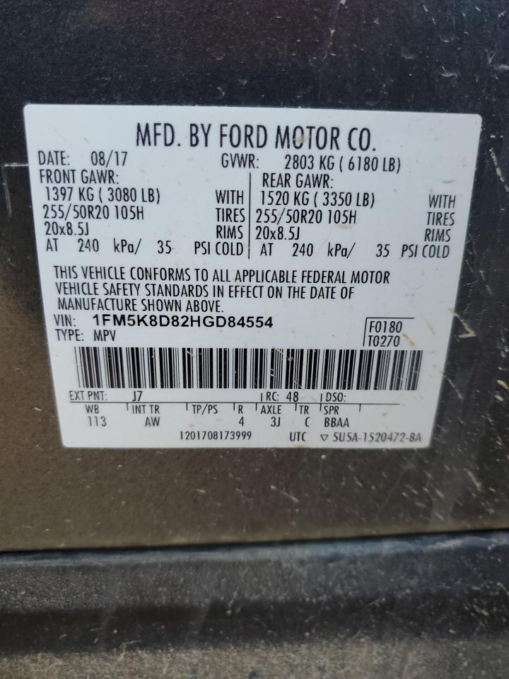 2017 Ford Explorer VIN 1FM5K8D82HGD84554 Copart auction photo, front end / minor dent/scratches damage thumbnail 13