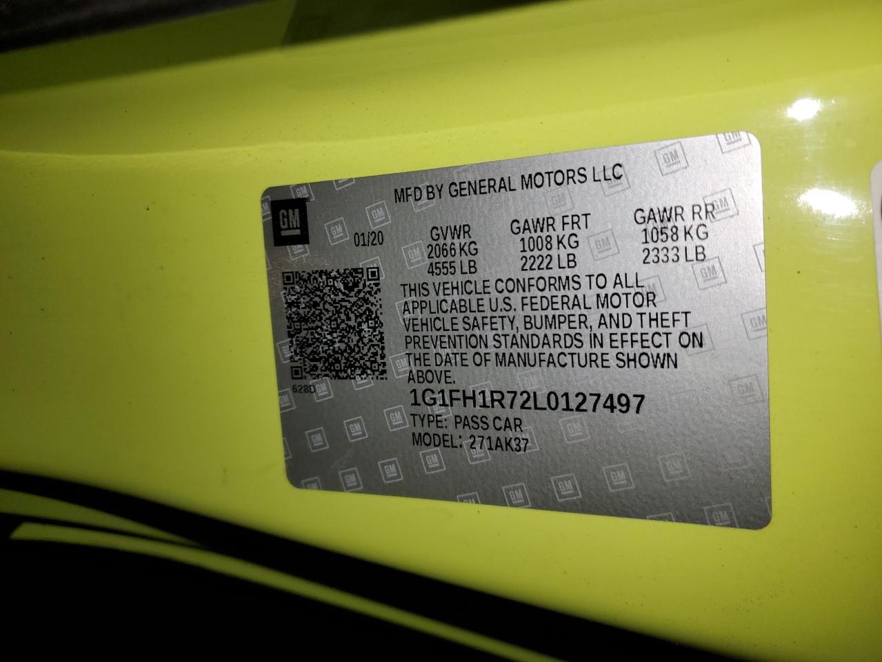 2020 Chevrolet Camaro VIN 1G1FH1R72L0127497 Copart auction photo, front end damage thumbnail 14