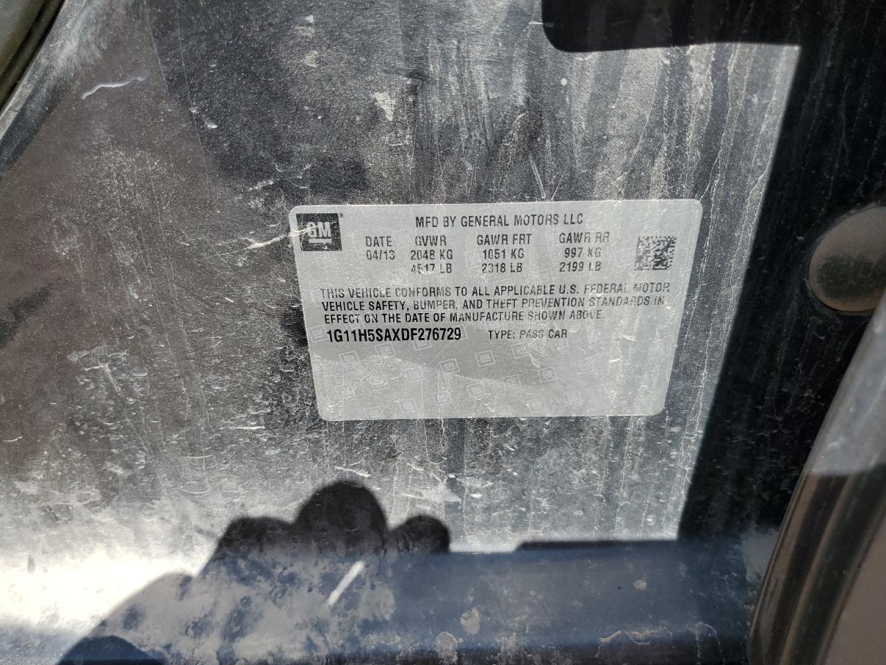 2013 Chevrolet Malibu VIN 1G11H5SAXDF276729 Copart auction photo, front end damage thumbnail 14