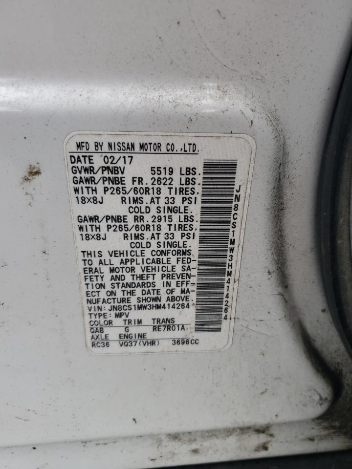 2017 Infiniti QX70 VIN JN8CS1MW3HM414264 Copart auction photo, all over damage thumbnail 12