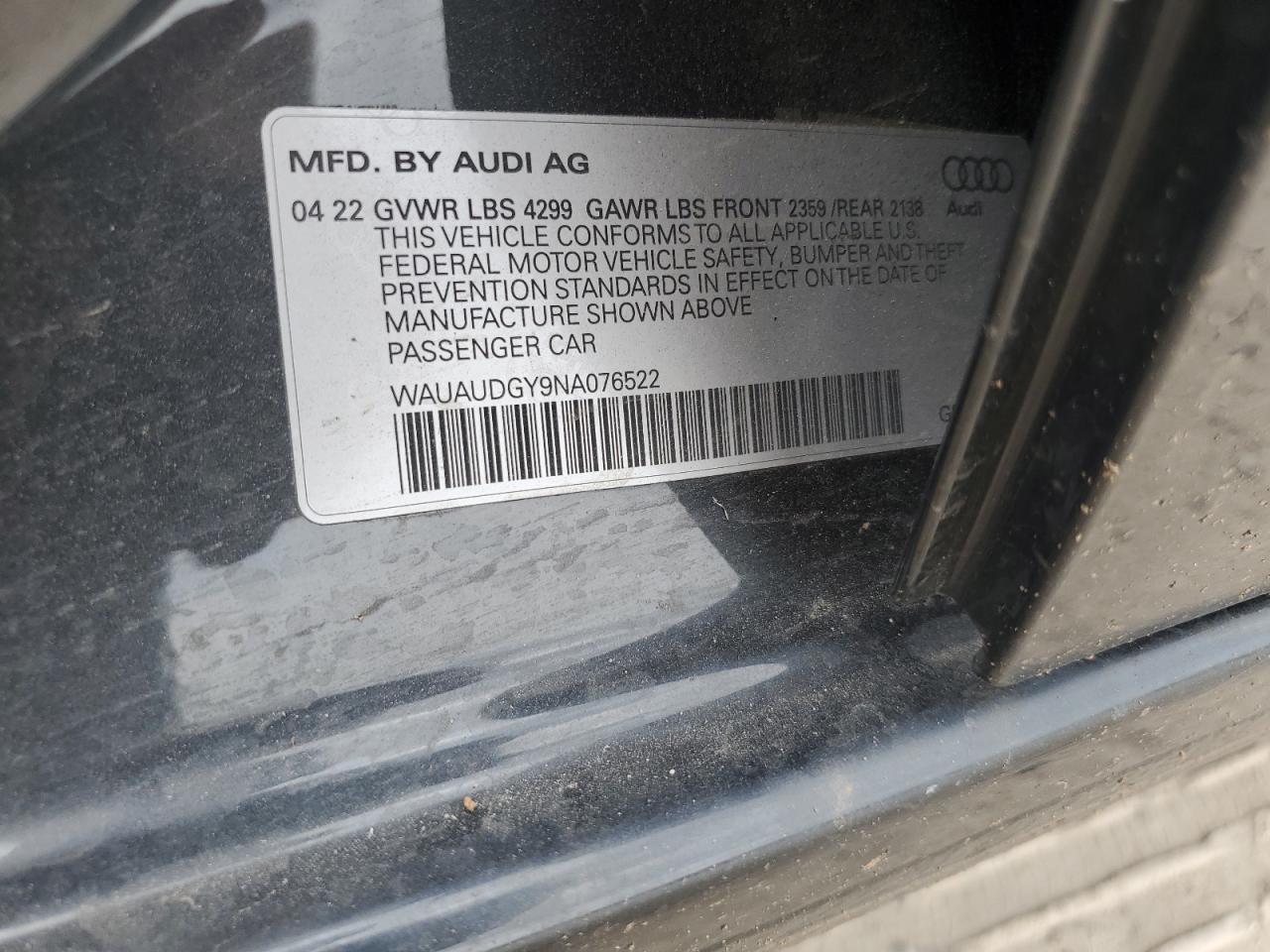2022 Audi A3 VIN WAUAUDGY9NA076522 Copart auction photo, side damage thumbnail 14