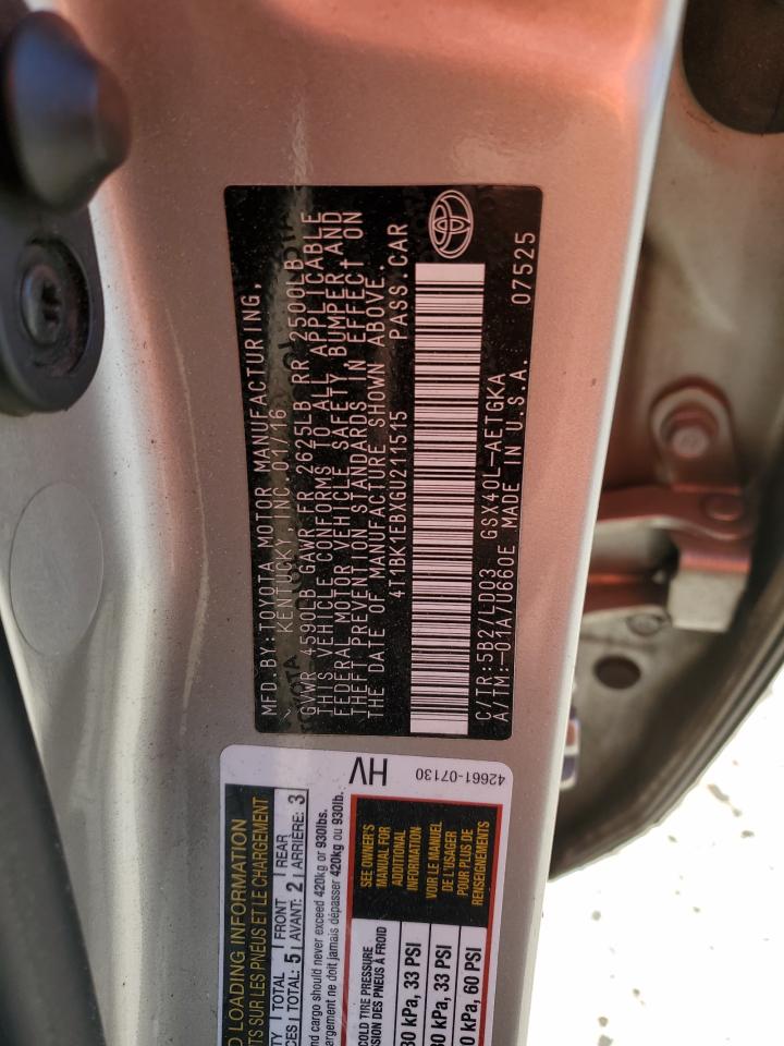 2016 Toyota Avalon VIN 4T1BK1EBXGU211515 Copart auction photo, rear end / front end damage thumbnail 14