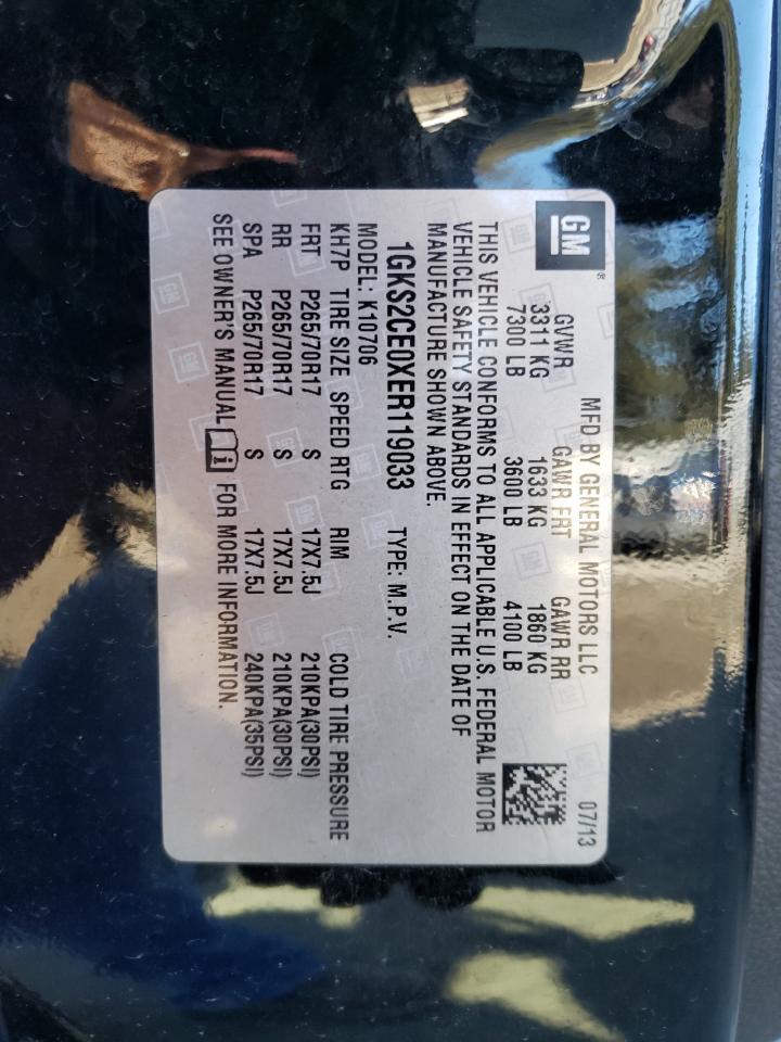 2014 GMC Yukon VIN 1GKS2CE0XER119033 Copart auction photo, rear end / side damage thumbnail 13