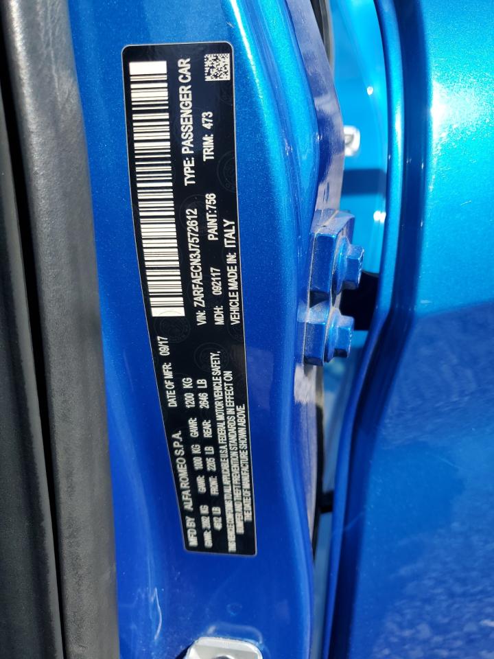 2018 Alfa Romeo Giulia VIN ZARFAECN3J7572612 Copart auction photo, front end / rear end damage thumbnail 12