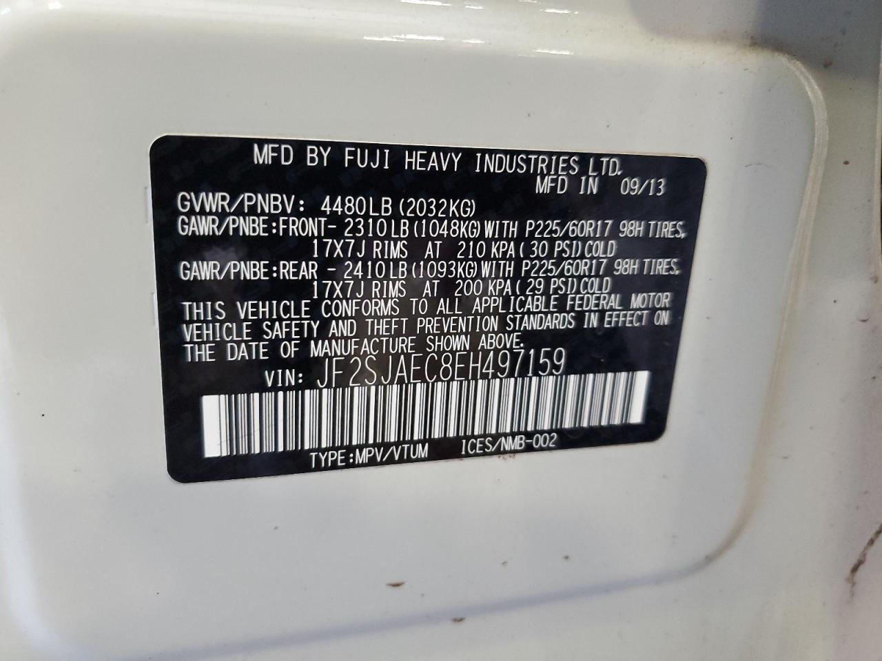 2014 Subaru Forester VIN JF2SJAEC8EH497159 Copart auction photo, front end damage thumbnail 13