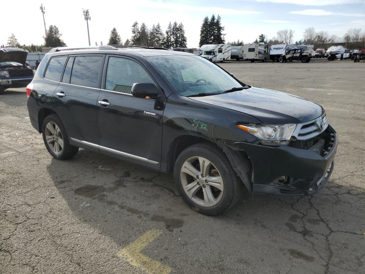 2013 Toyota Highlander VIN 5TDDK3EH5DS244242 Copart auction photo, front end / side damage thumbnail 4