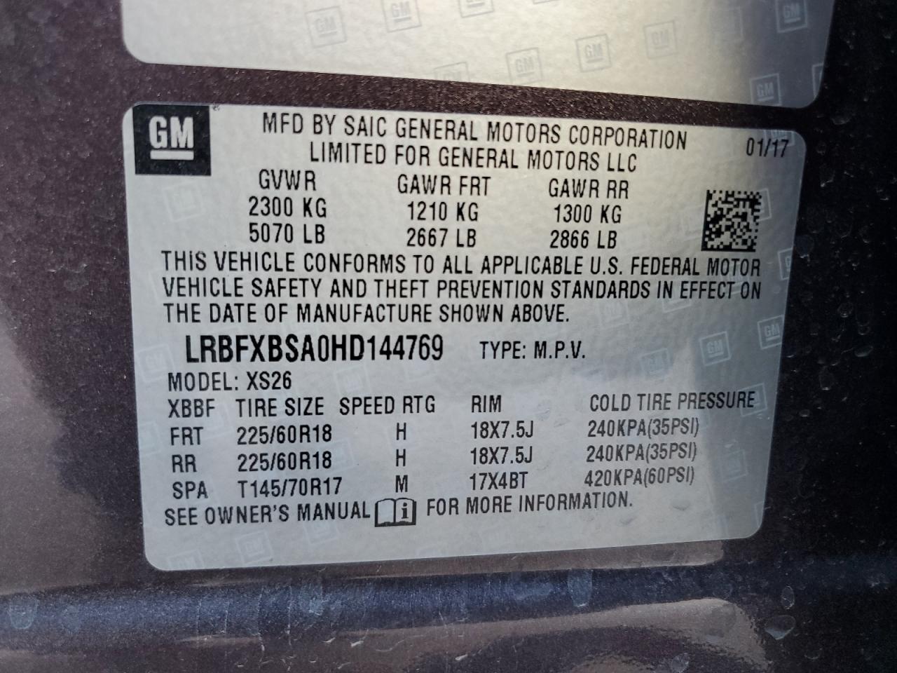 2017 Buick Envision VIN LRBFXBSA0HD144769 Copart auction photo, front end / side damage thumbnail 13