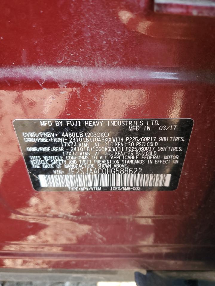 2017 Subaru Forester VIN JF2SJAAC0HG588622 Copart auction photo, front end damage thumbnail 13