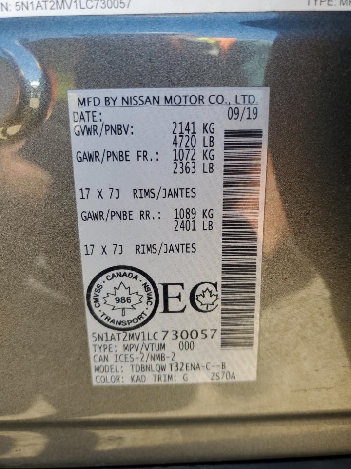 2020 Nissan Rogue VIN 5N1AT2MV1LC730057 Copart auction photo, side / rear end damage thumbnail 13