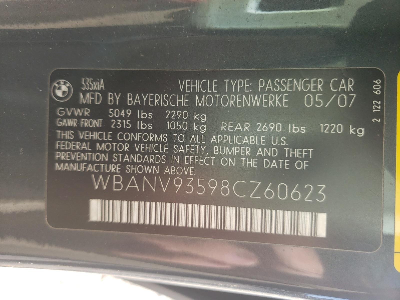 2008 BMW 5er VIN WBANV93598CZ60623 Copart auction photo, all over / minor dent/scratches damage thumbnail 10