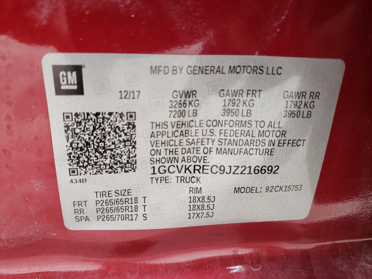 2018 Chevrolet Silverado VIN 1GCVKREC9JZ216692 Copart auction photo, side / front end damage thumbnail 12