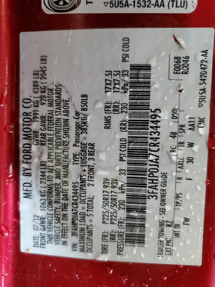 2012 Ford Fusion VIN 3FAHP0JA7CR434495 Copart auction photo, rear end / minor dent/scratches damage thumbnail 12