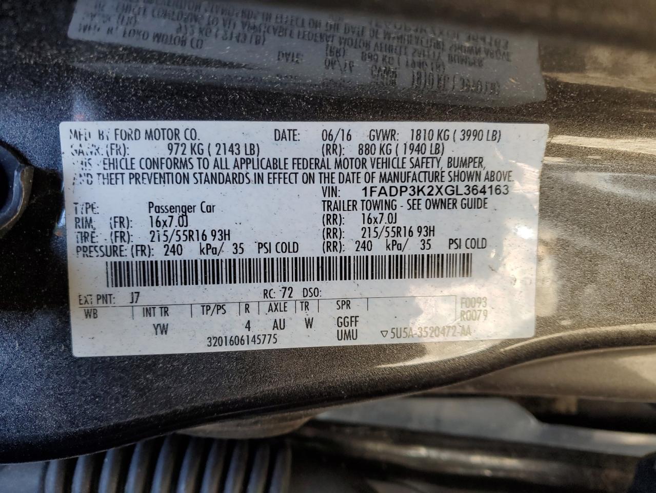 2016 Ford Focus VIN 1FADP3K2XGL364163 Copart auction photo, undercarriage / front end damage thumbnail 14