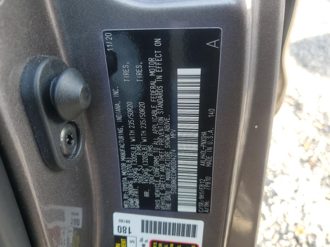 2021 Toyota Sienna VIN 5TDDRKECXMS004274 Copart auction photo, front end damage thumbnail 15