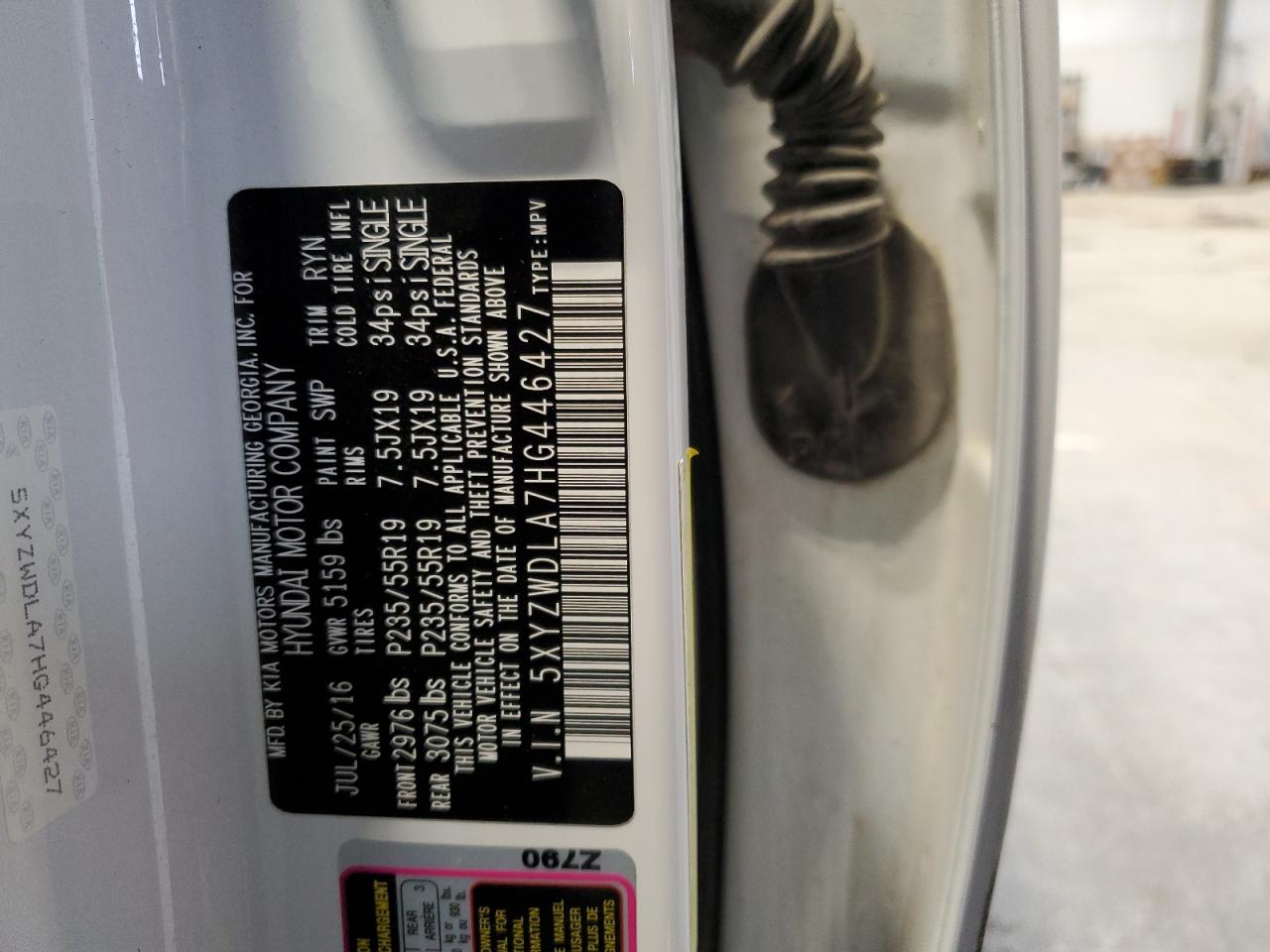 2017 Hyundai Santa Fe VIN 5XYZWDLA7HG446427 Copart auction photo, rear end damage thumbnail 13