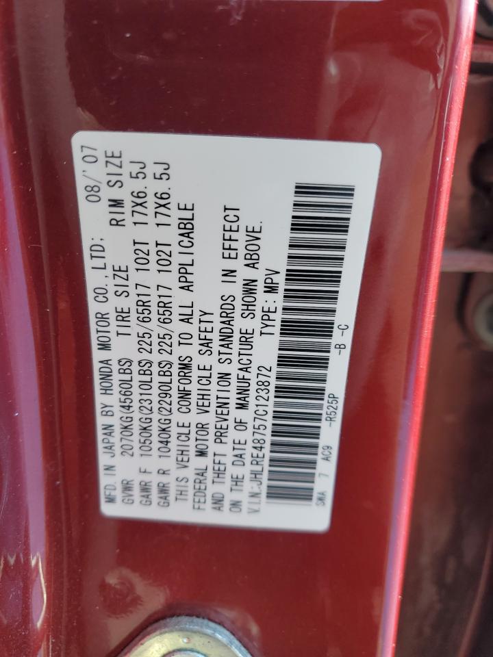2007 Honda CR-V VIN JHLRE48757C123872 Copart auction photo, front end damage thumbnail 13
