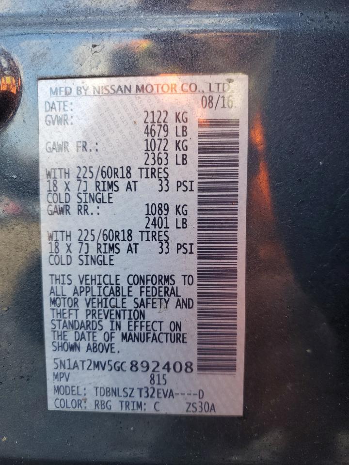 2016 Nissan Rogue VIN 5N1AT2MV5GC892408 Copart auction photo, front end damage thumbnail 12