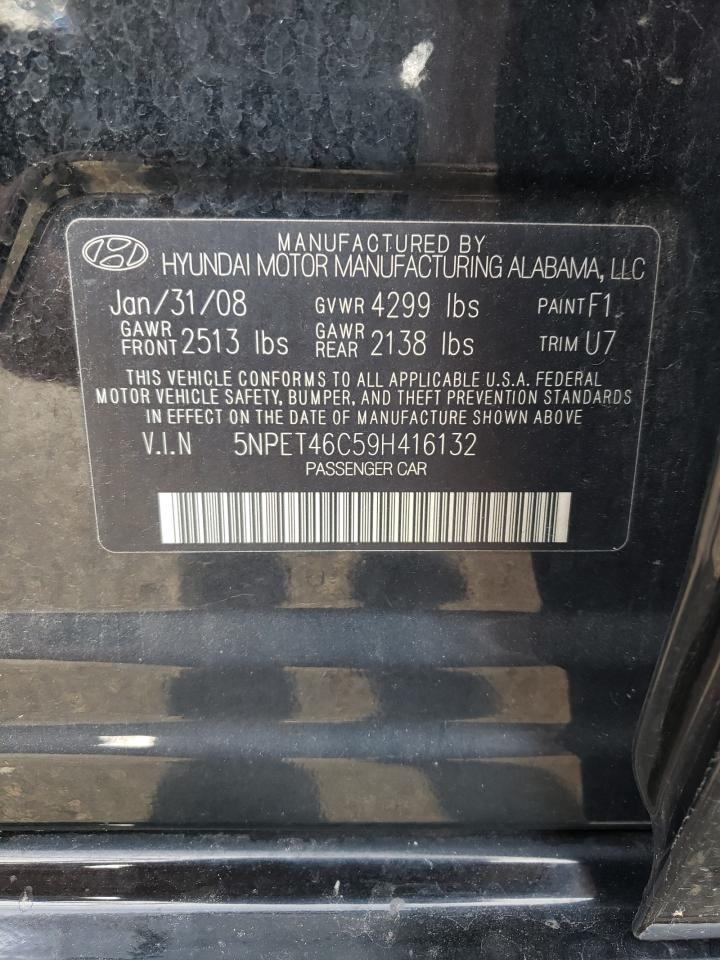 2009 Hyundai Sonata VIN 5NPET46C59H416132 Copart auction photo, rear end damage thumbnail 12