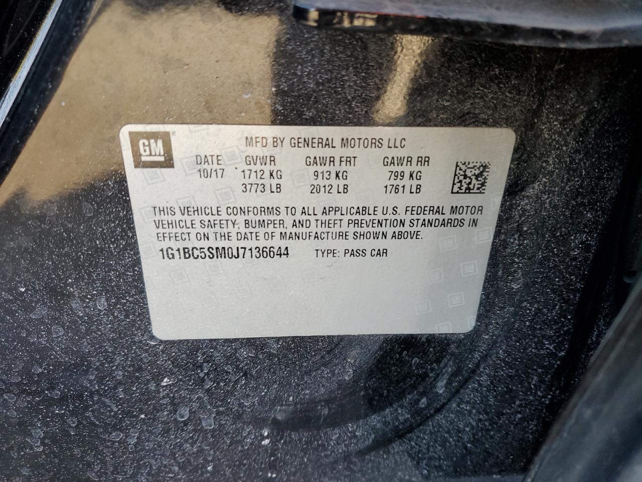 2018 Chevrolet Cruze VIN 1G1BC5SM0J7136644 Copart auction photo, front end damage thumbnail 12