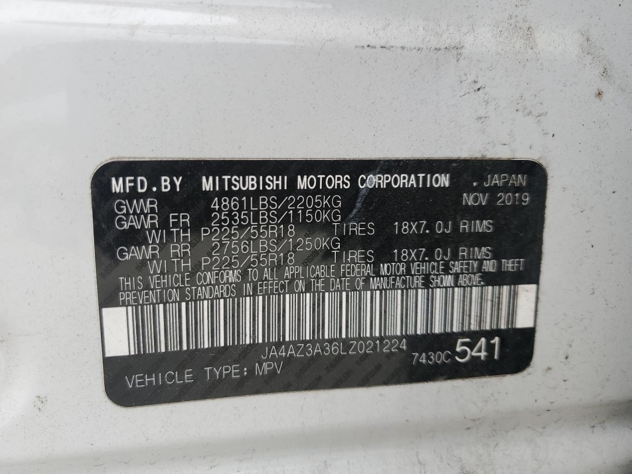 2020 Mitsubishi Outlander VIN JA4AZ3A36LZ021224 Copart auction photo, front end / side damage thumbnail 15