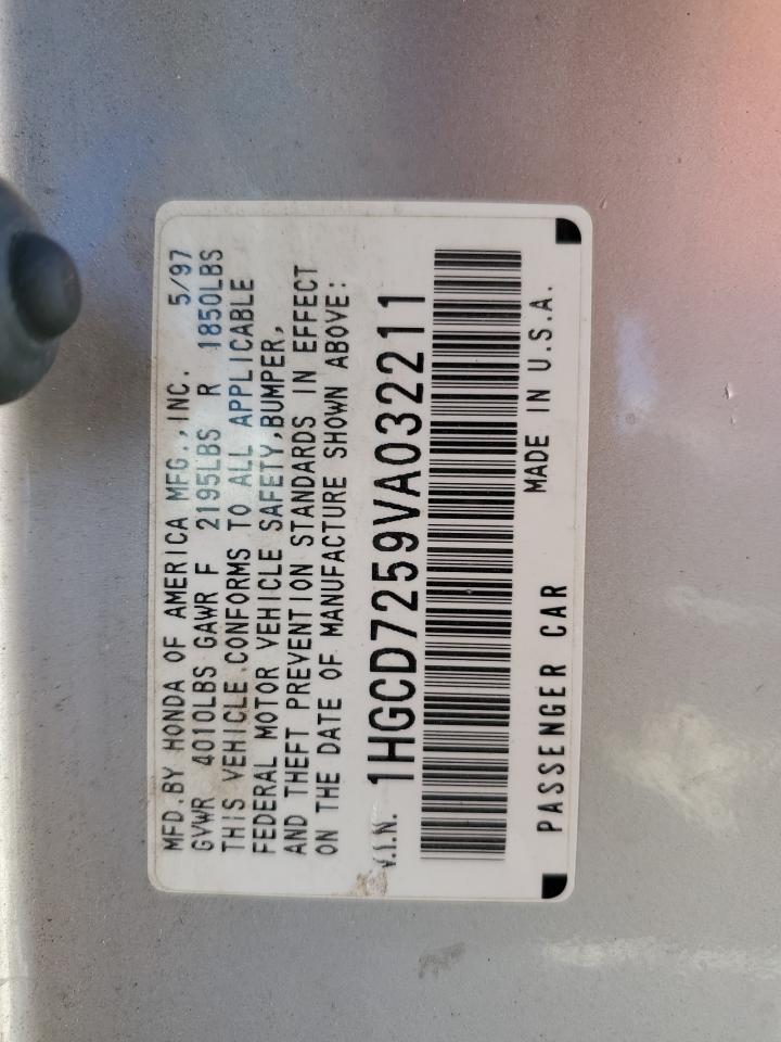 1997 Honda Accord VIN 1HGCD7259VA032211 Copart auction photo, vandalism damage thumbnail 12