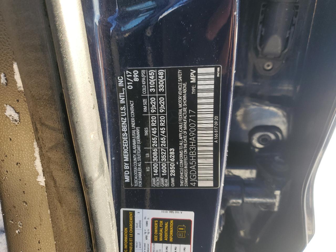 2017 Mercedes-Benz GLE VIN 4JGDA5HB3HA900717 Copart auction photo, front end damage thumbnail 13
