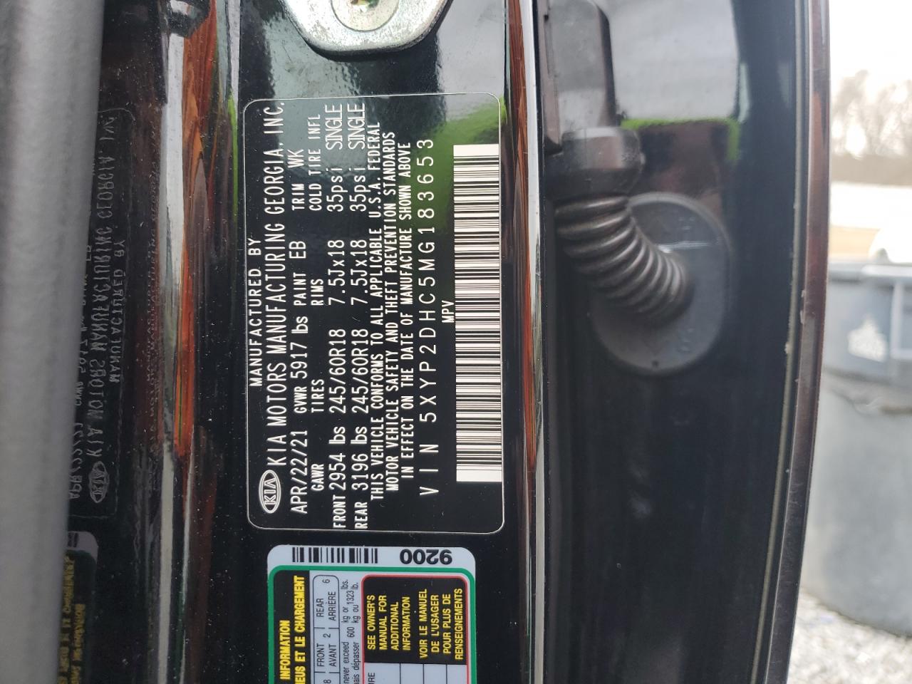 2021 KIA Telluride VIN 5XYP2DHC5MG183653 Copart auction photo, rear end damage thumbnail 15