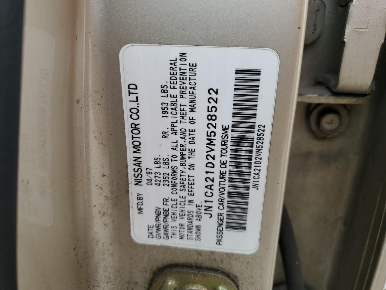 1997 Nissan Maxima VIN JN1CA21D2VM528522 Copart auction photo, front end damage thumbnail 15