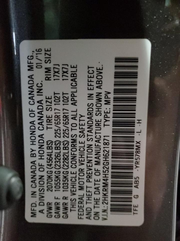 2016 Honda CR-V VIN 2HKRM4H52GH621871 Copart auction photo, all over / undercarriage damage thumbnail 16