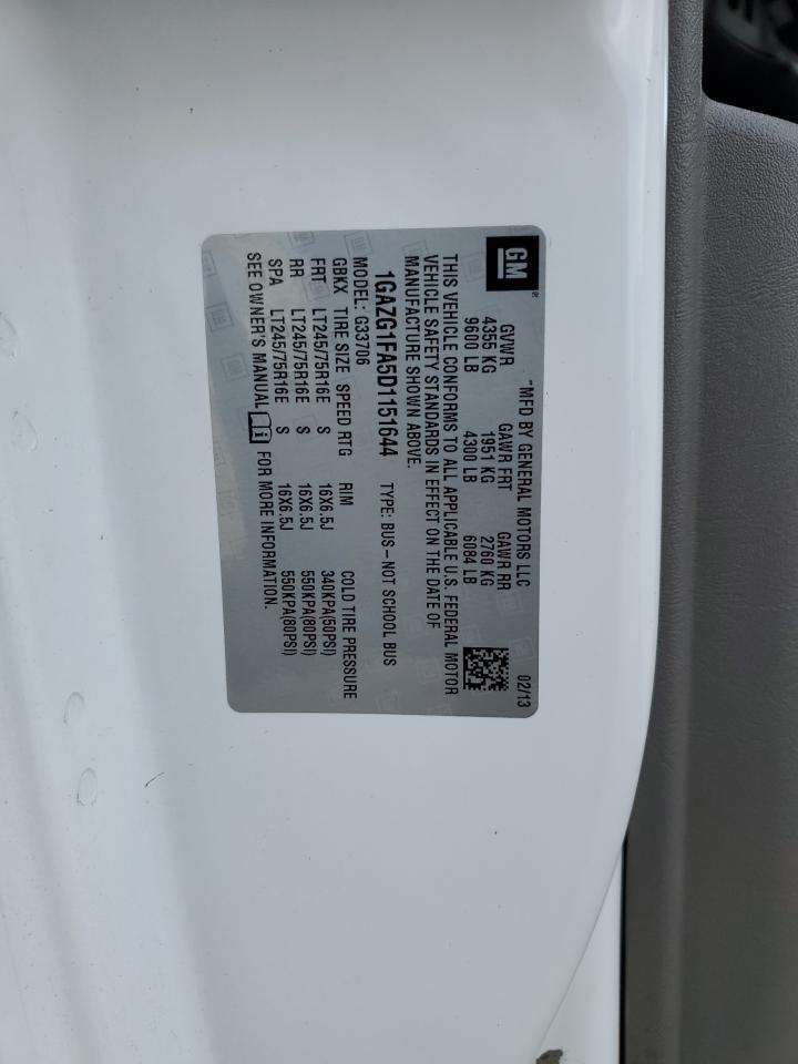 2013 Chevrolet Express VIN 1GAZG1FA5D1151644 Copart auction photo, front end damage thumbnail 13