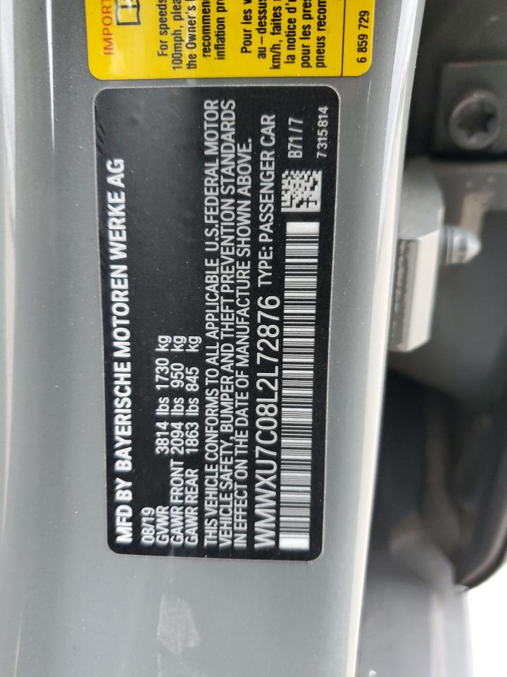 2020 MINI Cooper VIN WMWXU7C08L2L72876 Copart auction photo, side / front end damage thumbnail 14
