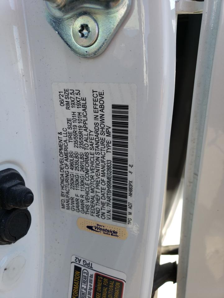 2021 Honda CR-V VIN 7FART6H99ME028833 Copart auction photo, front end / side damage thumbnail 13