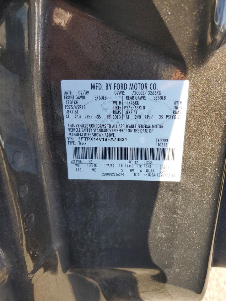 2009 Ford F-150 VIN 1FTPX14V19FA74821 Copart auction photo, front end damage thumbnail 12