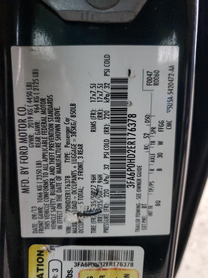 2014 Ford Fusion VIN 3FA6P0HD2ER176378 Copart auction photo, all over / mechanical damage thumbnail 12