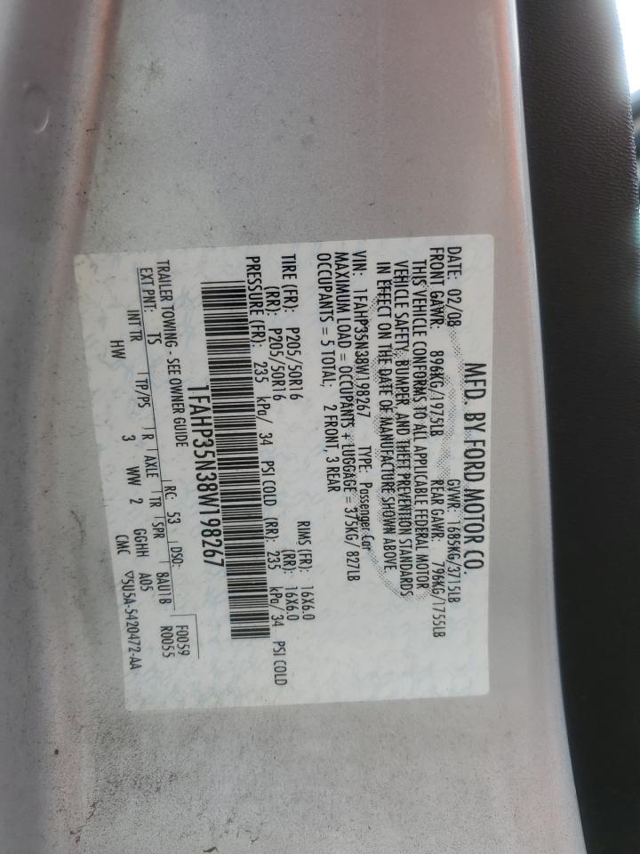 2008 Ford Focus VIN 1FAHP35N38W198267 Copart auction photo, side damage thumbnail 12