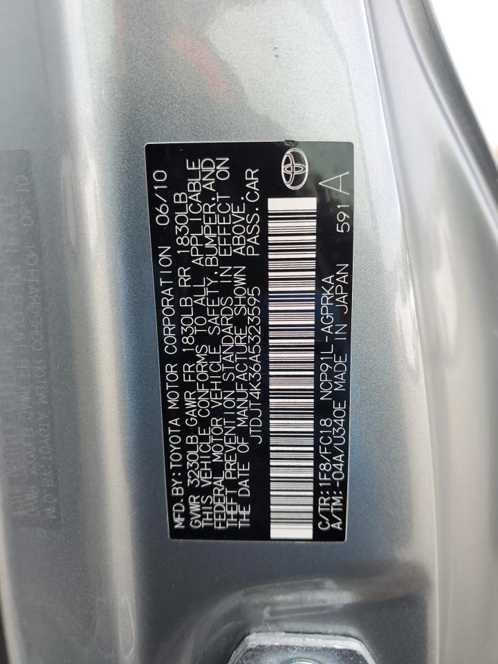2010 Toyota Yaris VIN JTDJT4K36A5323595 Copart auction photo, front end / side damage thumbnail 13