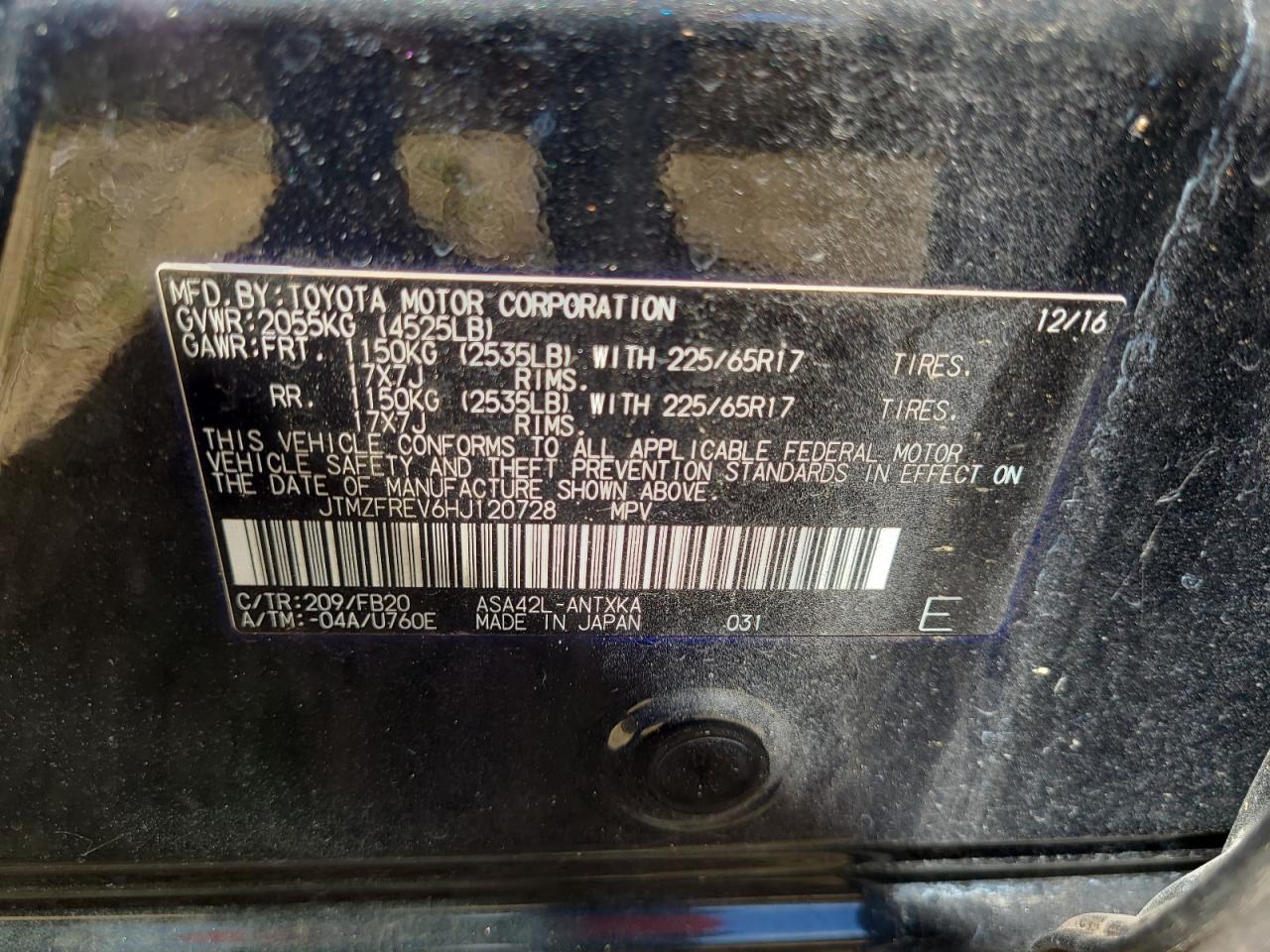 2017 Toyota RAV 4 VIN JTMZFREV6HJ120728 Copart auction photo, front end damage thumbnail 13