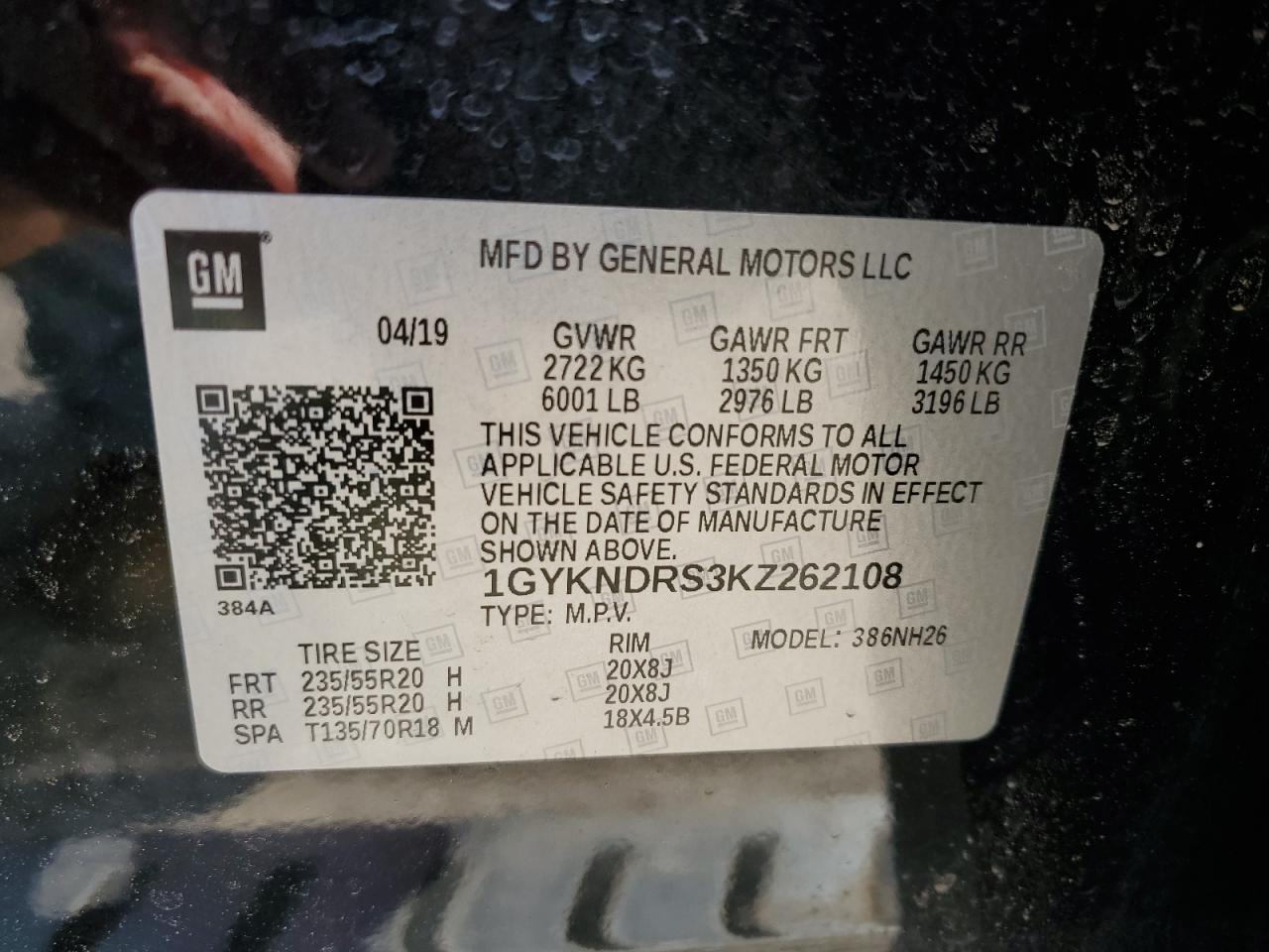 2019 Cadillac XT5 VIN 1GYKNDRS3KZ262108 Copart auction photo, front end damage thumbnail 13
