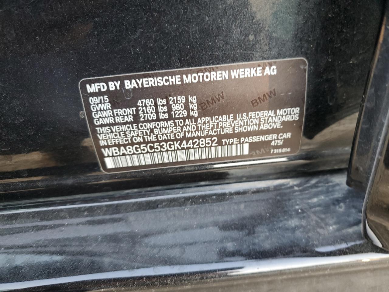 2016 BMW 3er VIN WBA8G5C53GK442852 Copart auction photo, side damage thumbnail 12